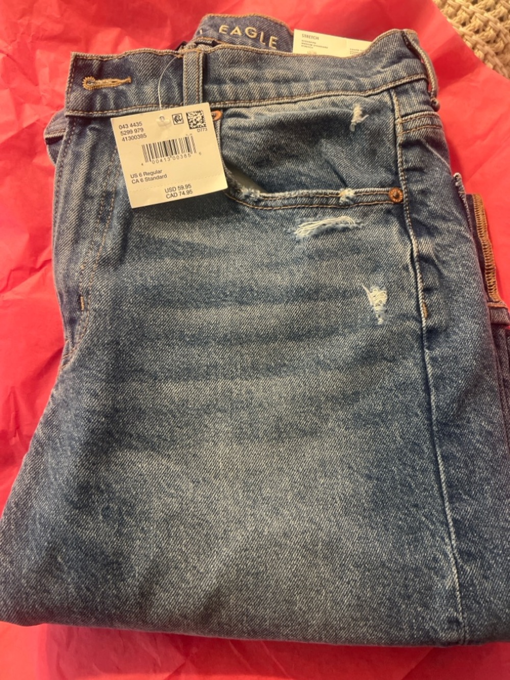 American Eagle Stovepipe Jeans Size 6 High Rise Straight Leg Distressed NWT - Picture 3 of 5